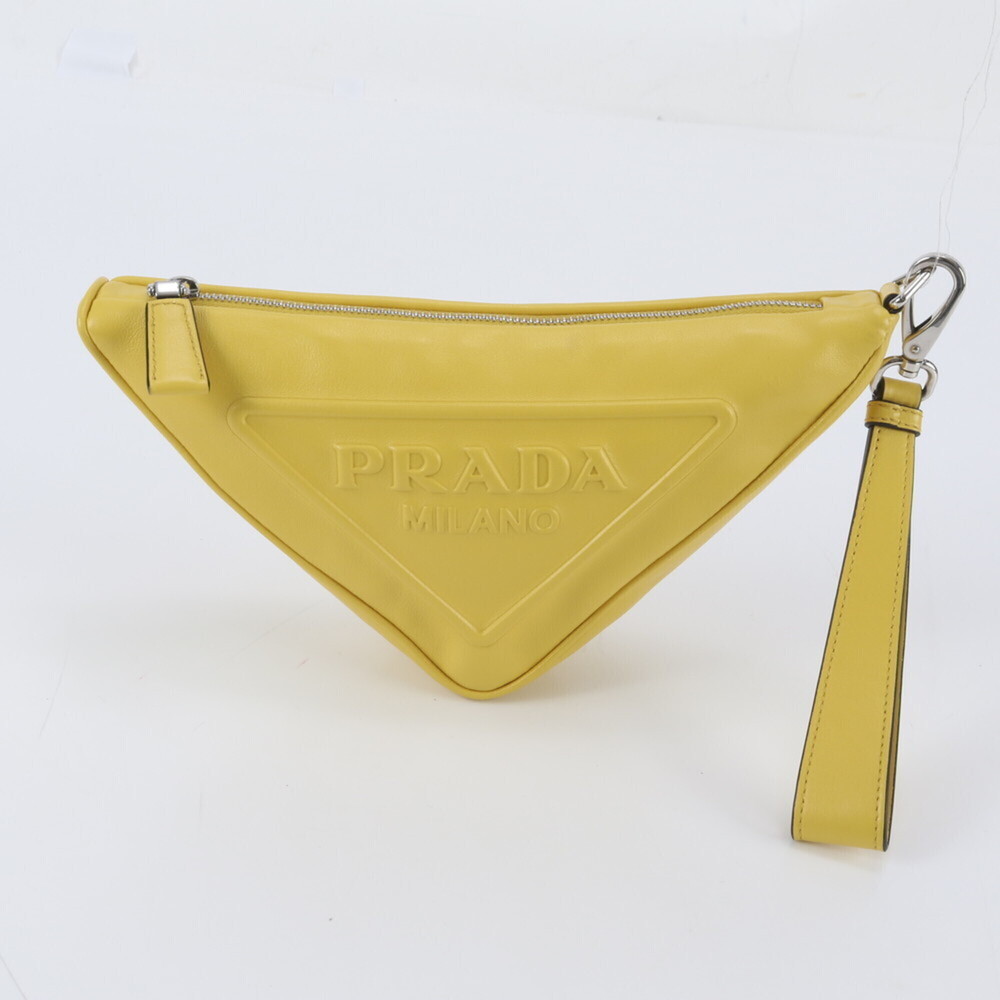 Prada Triangle Leather Clutch Bag, Handbag, Second Pouch, Brand Name, Women's